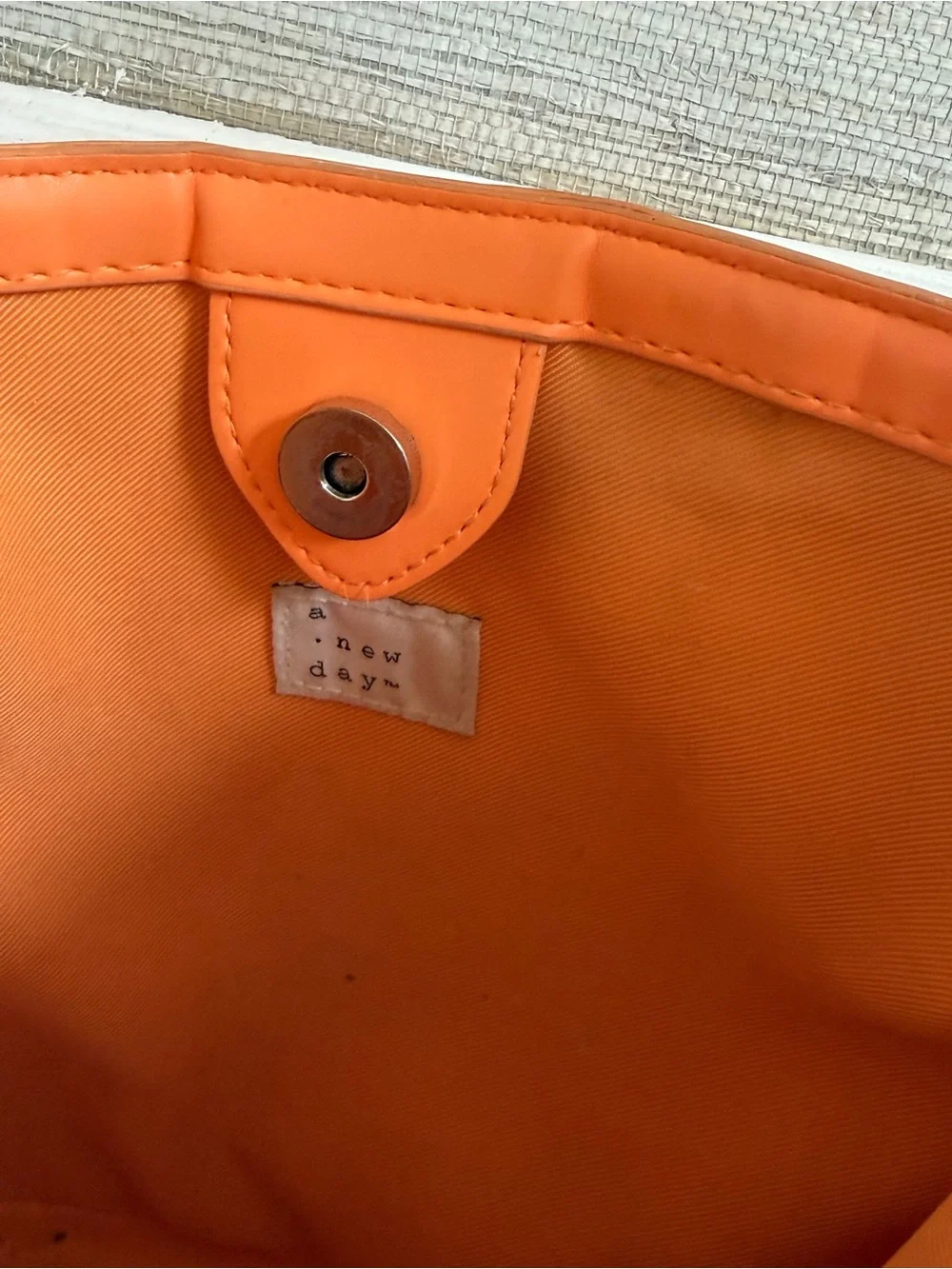 A new day Orange faux leather and linen-look fabric woven Shoulder tote bag